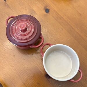 Set of TWO Le Creuset minis fig purple one is missing the lid